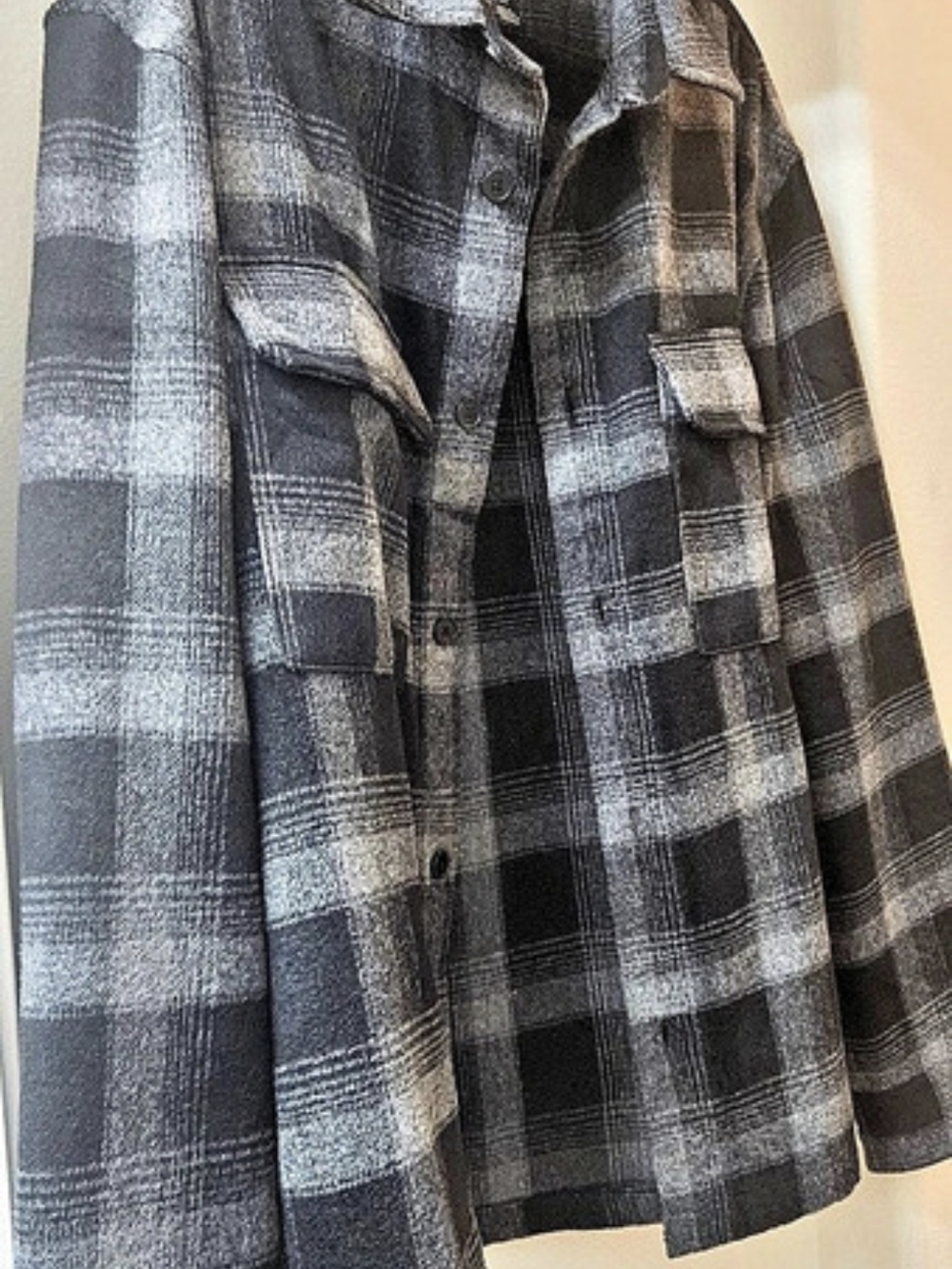 H&M Men's Regular-Fit Flannel Plaid Utility Jacket Black & Gray XXL